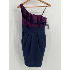 Teeze Me‎ Dress Juniors Women Size 3 Blue Purple One Shoulder Ruffle Pockets New